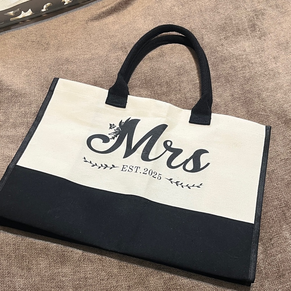**HOST PICK** Mrs Est. 2025 Black and Cream Tote Bag